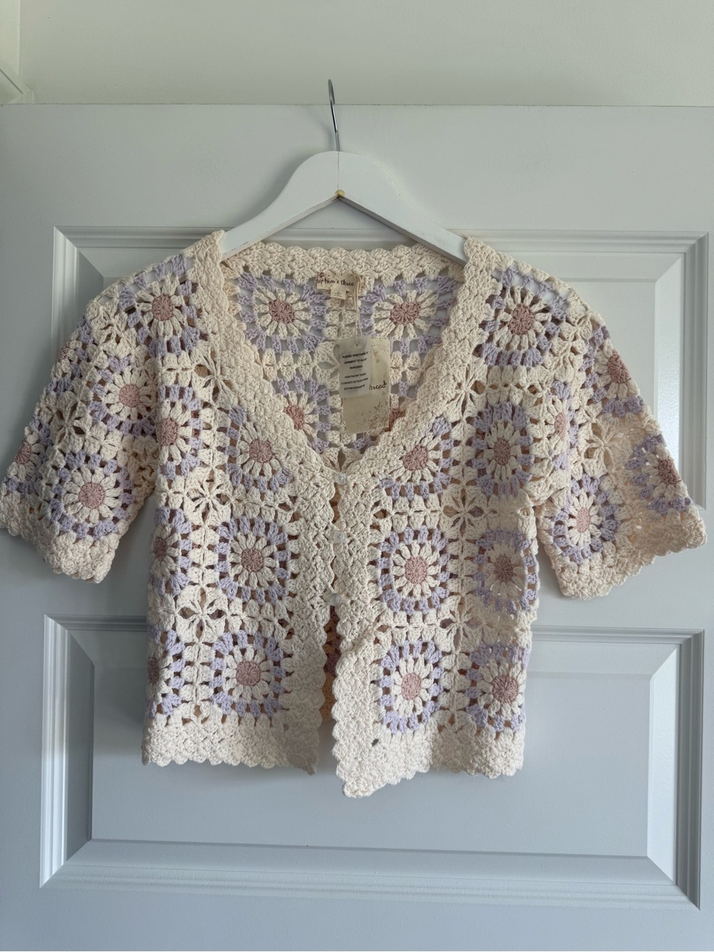 Hem & Thread NWT Crochet Granny Square Cardigan Sweater Size Large Boho Cottage